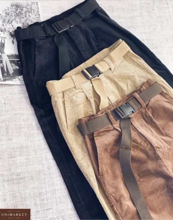 Купити чорні жіночі штани джоггер з мікровельвету в Україні