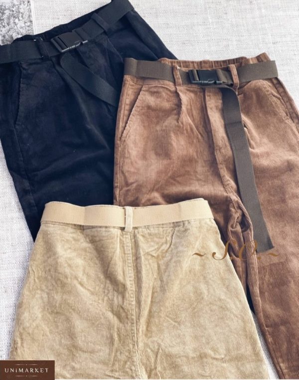 Придбати бежеві жіночі штани джоггер з мікровельвету по знижці
