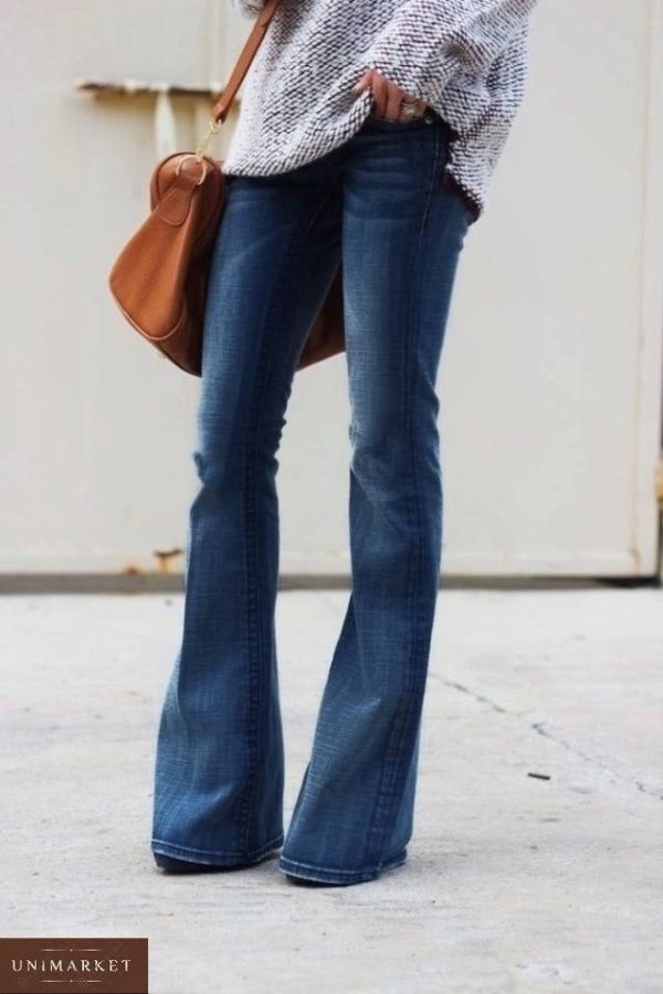 Купить синие женские расклешенные джинсы скинни недорого