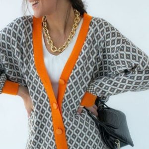Заказать серый, оранжевый кардиган с геометрическим принтом для женщин онлайн
