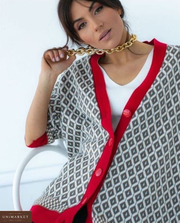 Купити бордо, сірий в Україні кардиган з геометричним принтом для жінок