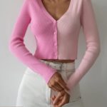 Замовити рожеву жіночу двобарвне кофту-топ недорого