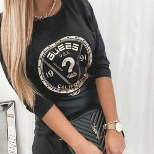 Купить черный женский тонкий свитшот с принтом онлайн
