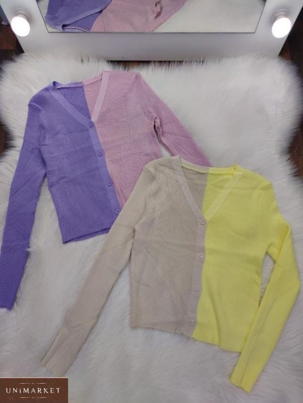 Заказать желтую, фиолетовую женскую двухцветную кофту-топ в интернете