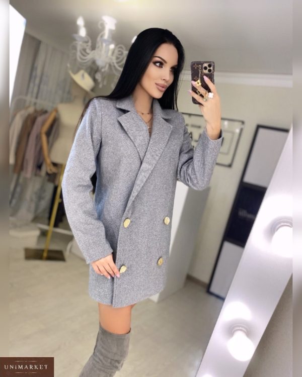 Купити онлайн двубортное пальто з вовни сіре для жінок
