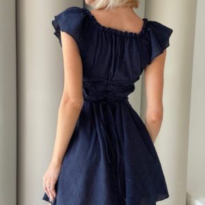 Замовити синє жіноче бавовняне плаття з вишивкою по знижці