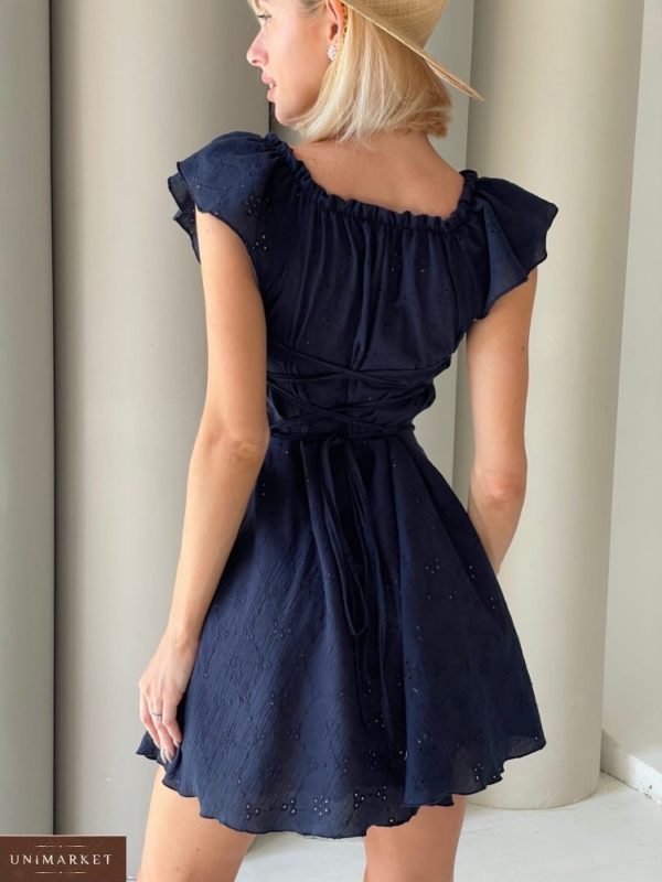 Замовити синє жіноче бавовняне плаття з вишивкою по знижці