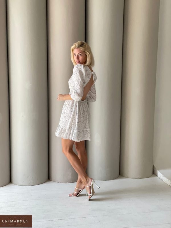 Замовити онлайн біле плаття в горошок з відкритою спиною (розмір 42-48) жіноче