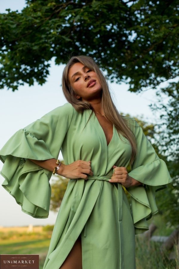 Замовити оливкова жіноче плаття-кардиган з габардину недорого