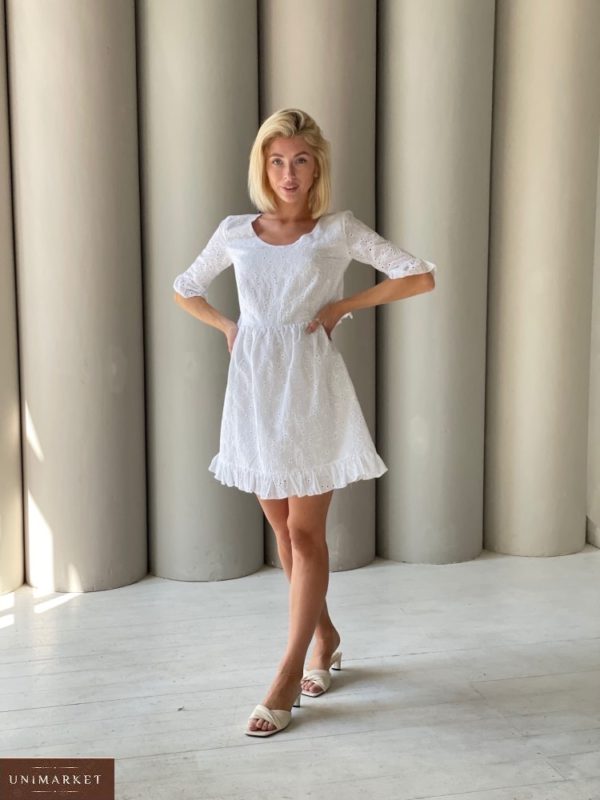 Заказать белое женское хлопковое платье с вышивкой и открытой спиной (размер 42-48) онлайн