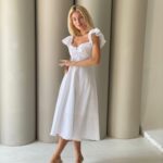 Заказать выгодно белое платье миди из прошвы (размер 42-52) для женщин