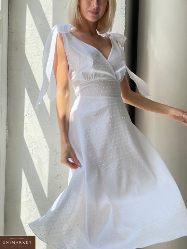 Заказать выгодно белое платье миди с завязками (размер 42-52) для женщин