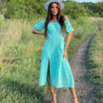 Купити недорого бірюзове плаття з розрізом з прошви (розмір 42-52) для жінок