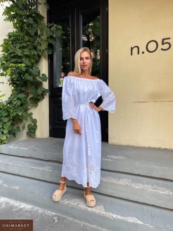 Приобрести женское белое платье макси с вышивкой (размер 42-52) в Украине