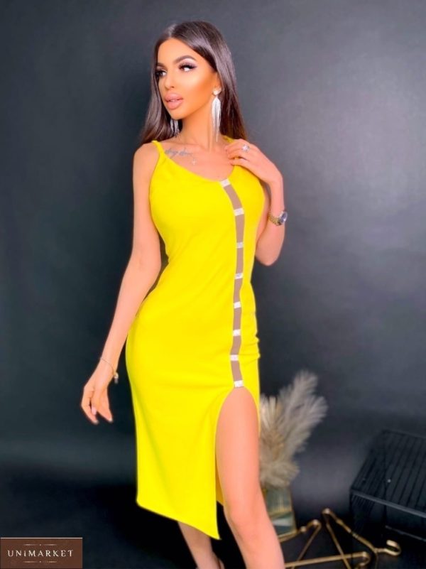 Купити онлайн жовту сукню з розрізом (розмір 42-48) для жінок