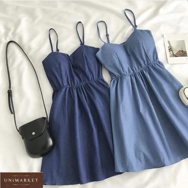 Заказать синее, голубое женское летнее джинсовое платье с чашками онлайн