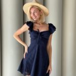 Купить в интернете женское хлопковое платье с вышивкой синего цвета