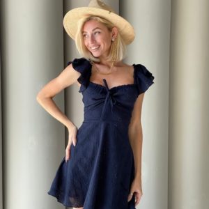 Купити в інтернеті жіноче бавовняне плаття з вишивкою синього кольору