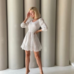 Приобрести женское белое платье в горошек с открытой спиной (размер 42-48) в Украине