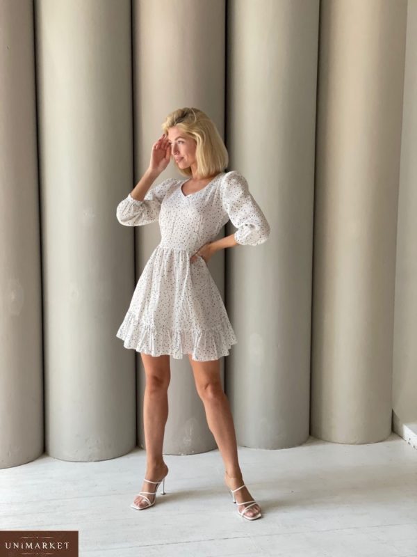 Придбати жіночу білу сукн в горошок з відкритою спиною (розмір 42-48) в Україні