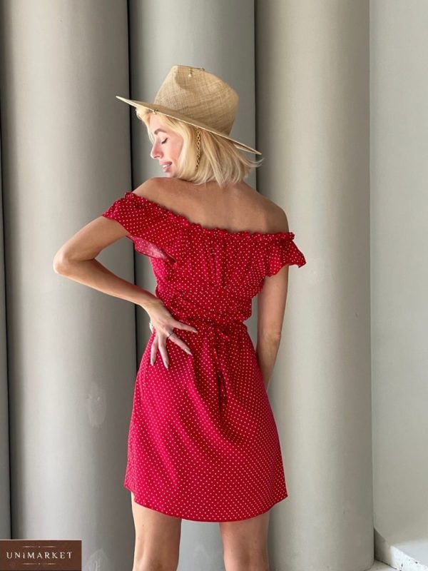 Приобрести выгодно красное платье мини в горошек с открытыми плечами (размер 42-56) для женщин