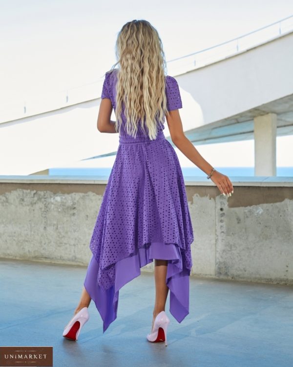 Купить фиолетовое женское асимметричное платье из прошвы (размер 42-54) по скидке