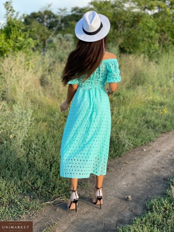Придбати жіночу бірюзову сукню з розрізом з прошви (розмір 42-52) в Україні