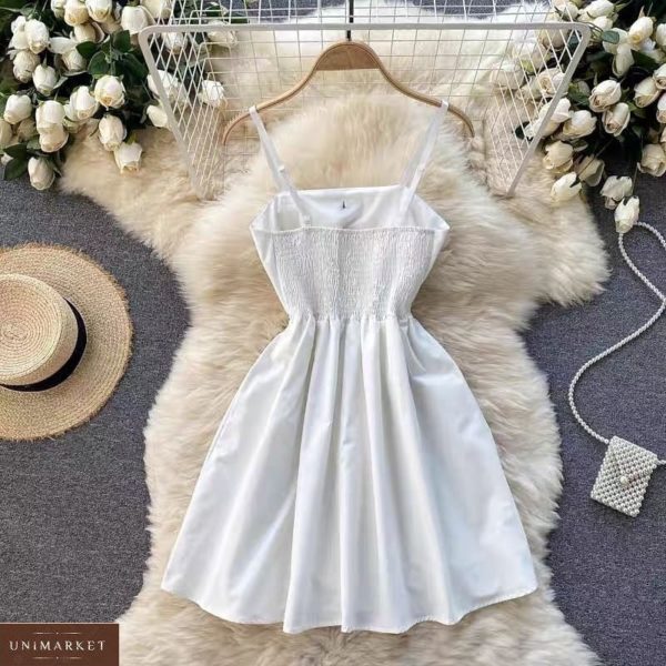 Приобрести белого цвета женское платье на бретельках с бантиками в интернете