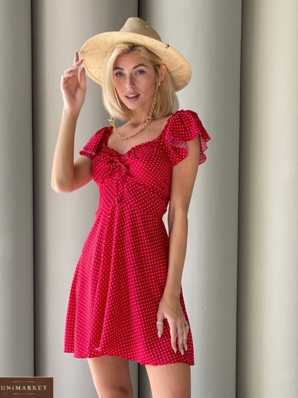 Заказать по скидке красное летнее платье в горошек из штапеля для женщин