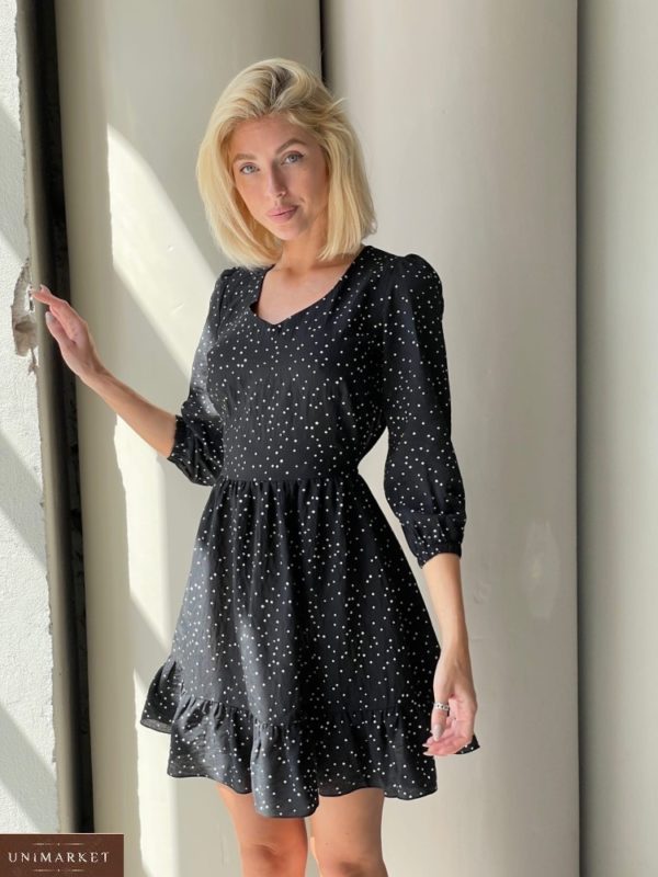 Придбати чорне жіноче плаття в горошок з відкритою спиною (розмір 42-48) онлайн