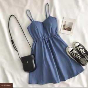 Заказать в интернете голубое летнее джинсовое платье с чашками для женщин