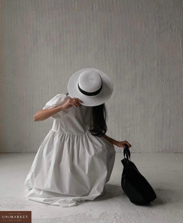 Купить онлайн белое платье оверсайз из хлопка (размер 42-52) для женщин