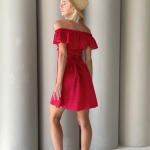 Придбати червоне жіноче літнє плаття в горошок з штапеля вигідно