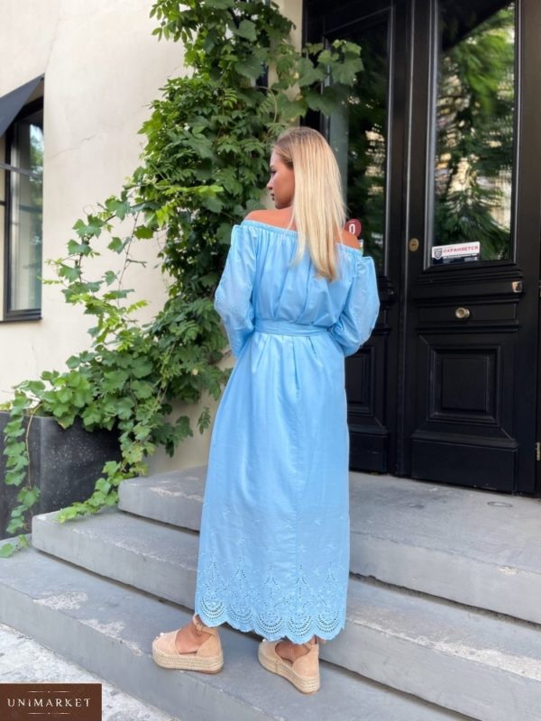 Купить женское голубое платье макси с вышивкой (размер 42-52) онлайн