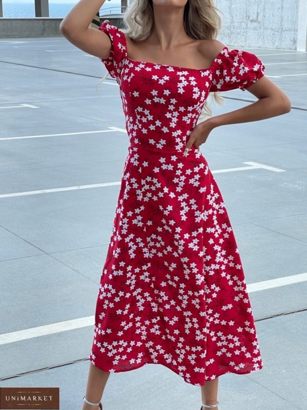 Придбати жіночу червону сукню з відкритими плечима (розмір 42-52) онлайн