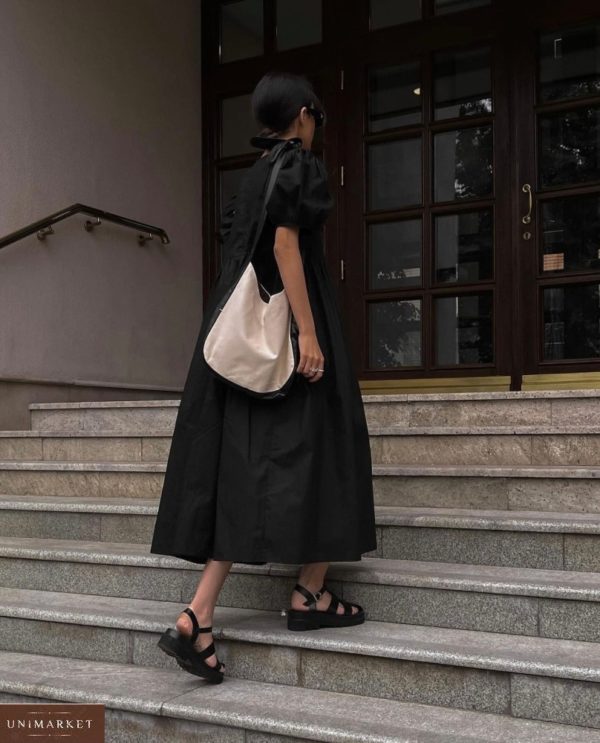 Приобрести черное женское платье оверсайз из хлопка (размер 42-52) в интернете