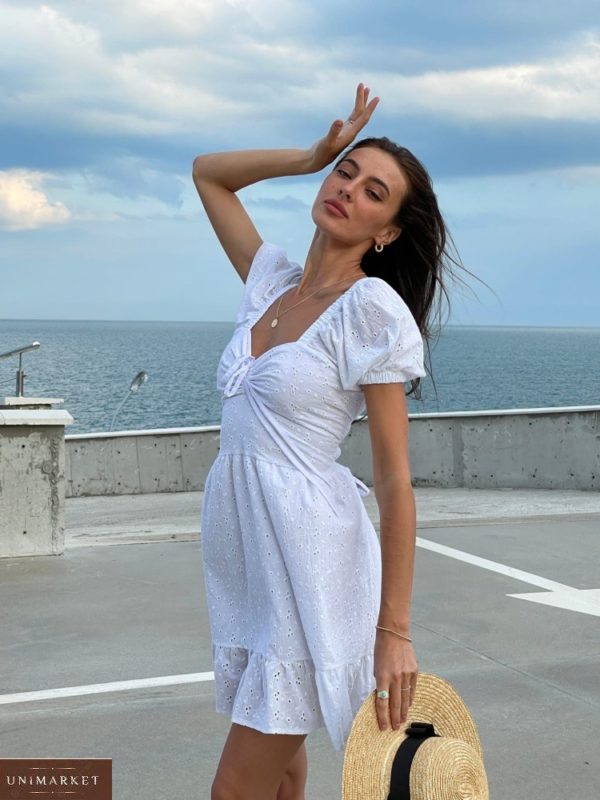 Купить женское белое платье с хлопковым шитьём (размер 42-52) в Украине