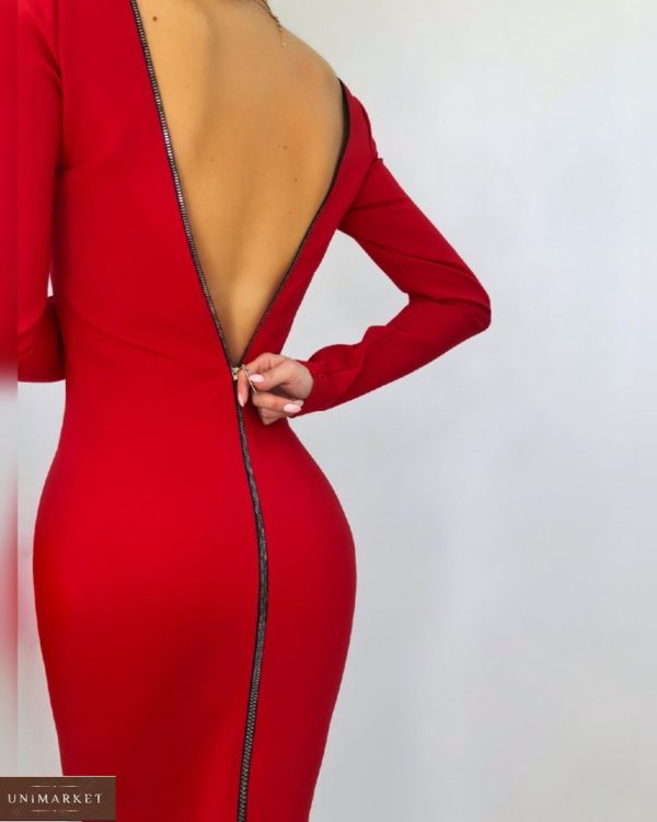 Замовити червоне жіноче силуетне плаття з блискавкою по знижці