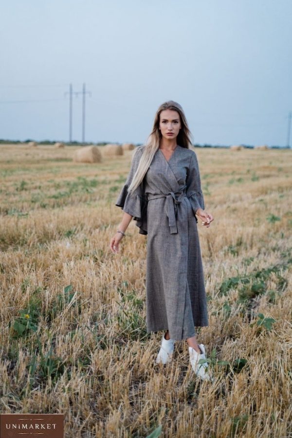 Приобрести серое женское платье-кардиган из габардина в Украине