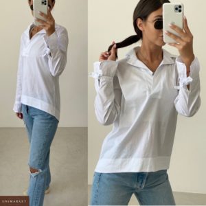 Купити жіночу білу сорочку з бантиками (розмір 42-52) в Україні