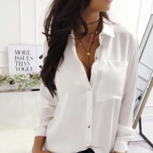 Купить недорого белую классическую рубашку из софта (размер 42-48) для женщин