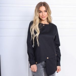Купить выгодно черную асимметричную рубашку из хлопка (размер 42-52) для женщин
