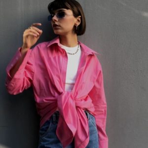 Заказать выгодно розовую рубашку оверсайз из хлопка (размер 42-48) для женщин