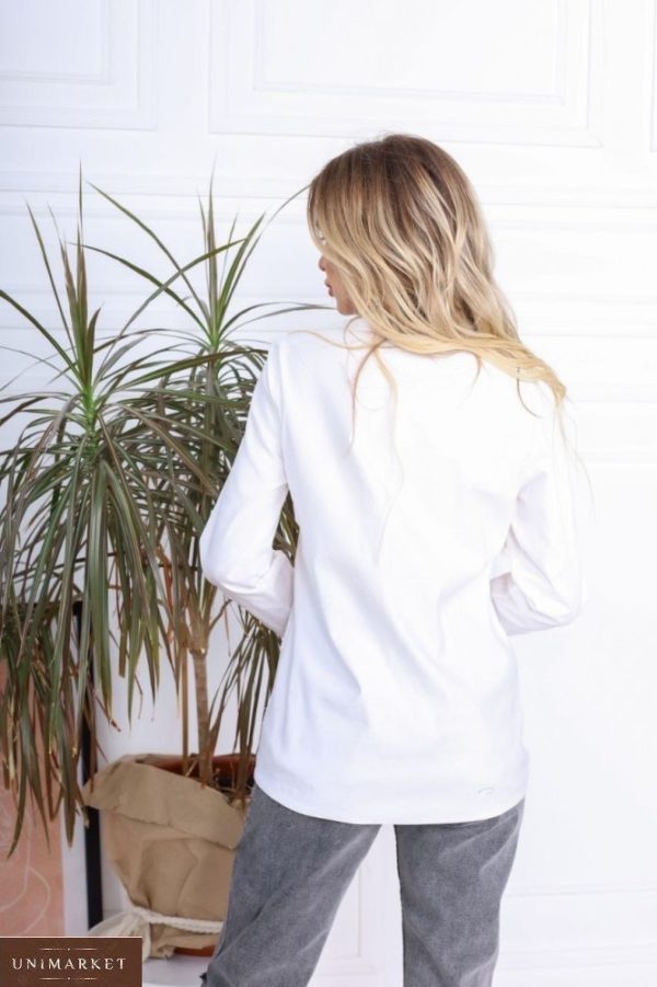 Придбати білого кольору жіночу асиметричну сорочку з бавовни (розмір 42-52) онлайн