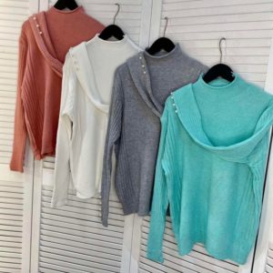 Придбати жіночий онлайн светр з коміром стійкою бірюза, білий, сірий, рожево-коричневий