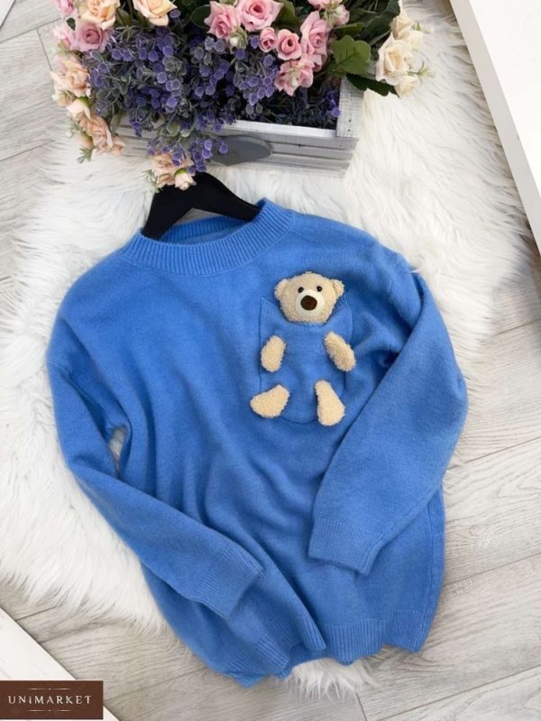 Купить в интернете синий свитер с мишкой для женщин