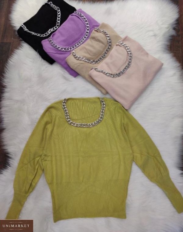 Замовити пудра, ліловий, гірчичний светр з ланцюжком онлайн для жінок
