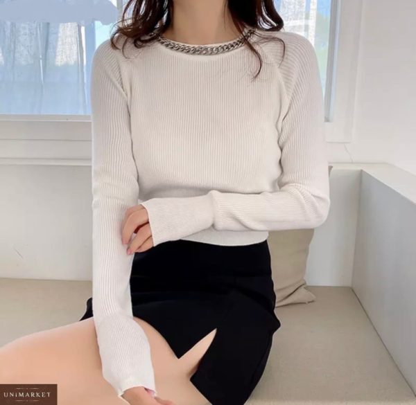 Замовити білий жіночий светр з ланцюжком в Україні
