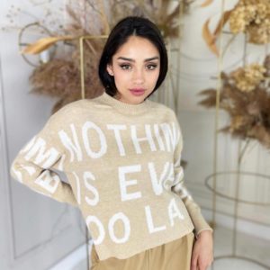 Купити жіночий бежевий светр оверсайз з написом онлайн