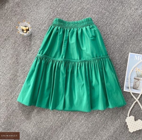 Приобрести зеленую женскую коттоновую юбку на резинке в интернете
